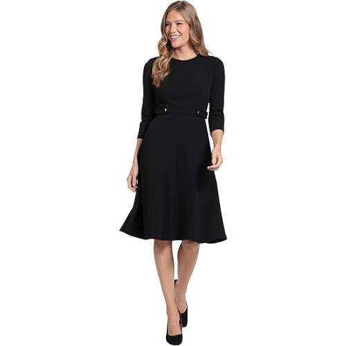 Crepe-Fit-and-Flare-Midi-with-Waist-Button-Detail